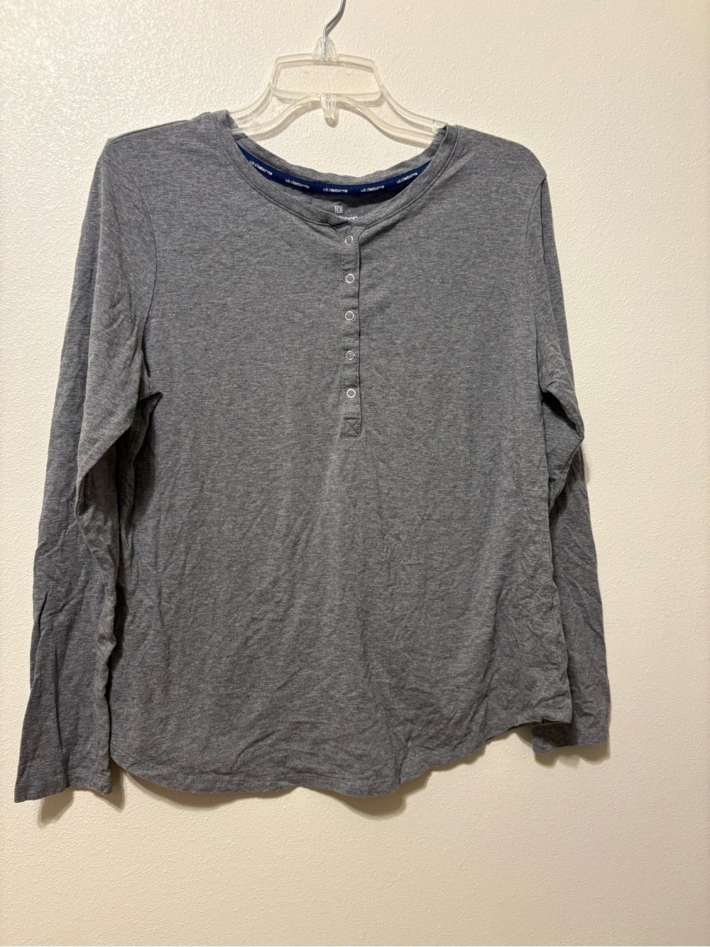 Womans Long-Sleeve Gray Henley Shirt